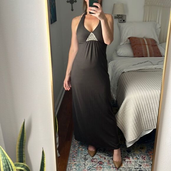 Tommy‎ Bahama Dress Womens XXS Halter Maxi Dark Grey Olive - Picture 1 of 9